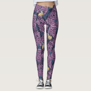 Legging Aves no jardim lilás violeta