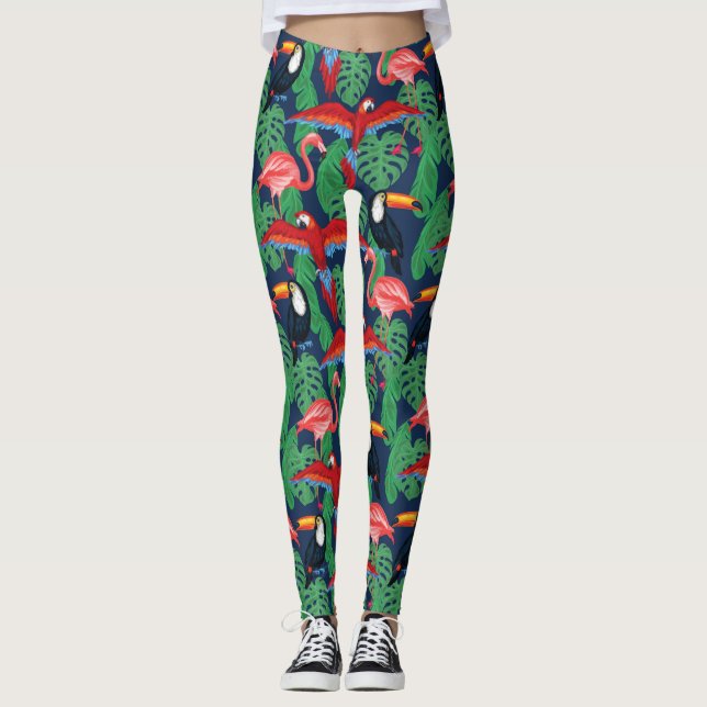 Legging Aves Tropicais Em Cores Brilhantes (Frente)