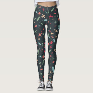 Legging Avião Negro e Padrão de Aviação