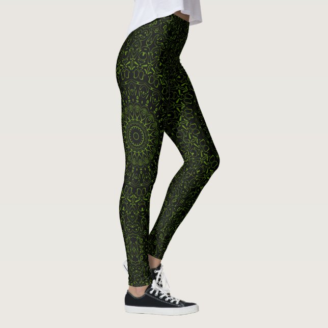 Legging Avocado Green Mandala com simetria geométrica (Direita)