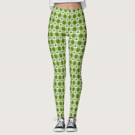 Legging Avocado Green Plaid Shamrock Clover Retro Color
