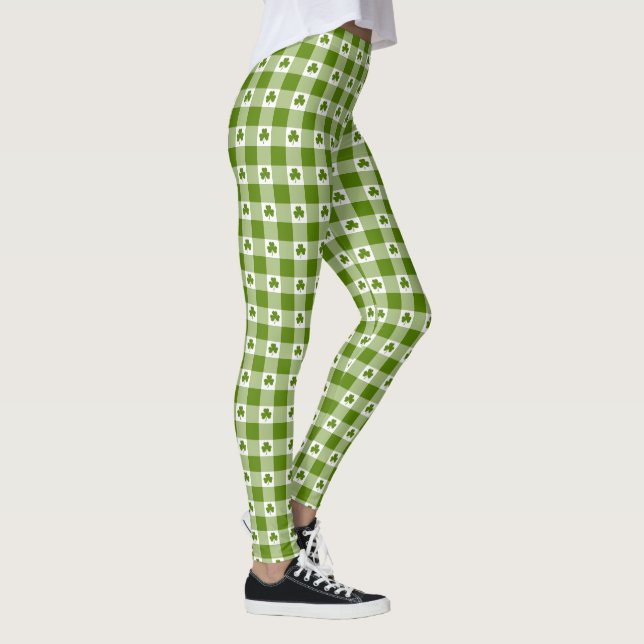 Legging Avocado Green Plaid Shamrock Clover Retro Color (Direita)