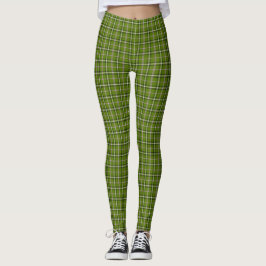 Legging Avocado Green Plaid Windowpane Pattern Retro