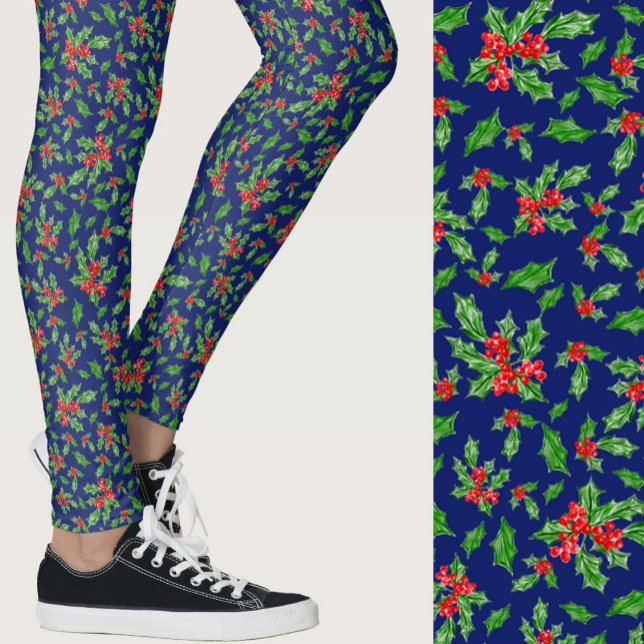 Legging Azevinho azul, vermelho e verde Natal Estampado (Criador carregado)