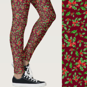 Legging Azevinho vermelho e verde padrão de Natal