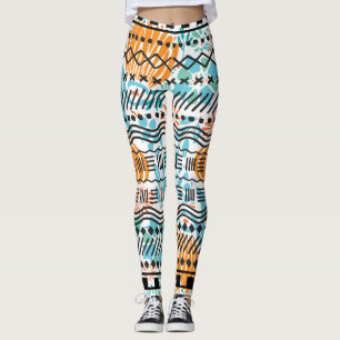 Legging Aztec Abstrato Floral CORAL MINT Padrão Preto