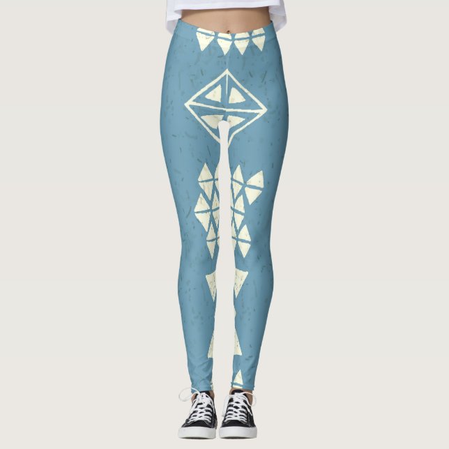 Legging Aztec Étnica: Blue Geométrico Sem Vista. (Frente)
