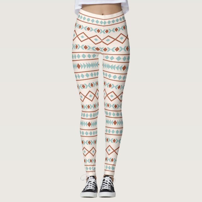 Legging Aztec Formas Lg Padrão Rust Teal Cream (Frente)