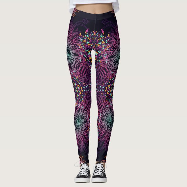 Legging Aztec geométrico, padrão contínuo de safra. (Frente)