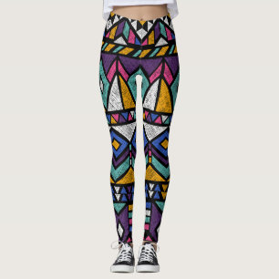 Legging Aztec Geométrico Tribal: Padrão Vintage Colorido
