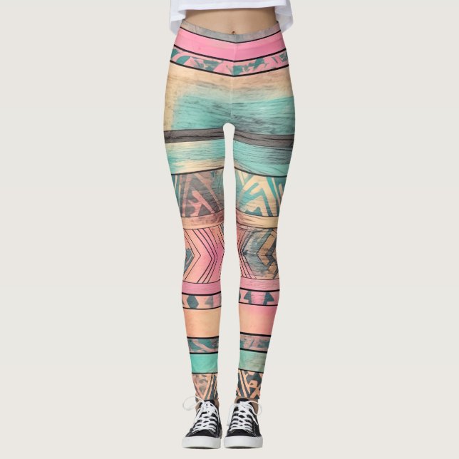 Legging Aztec Tribal Azul-Sudoeste E Rosa (Frente)