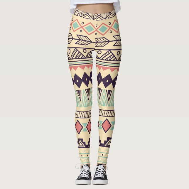 Legging Aztec Tribal Stripes: Ilustração Vintage (Frente)