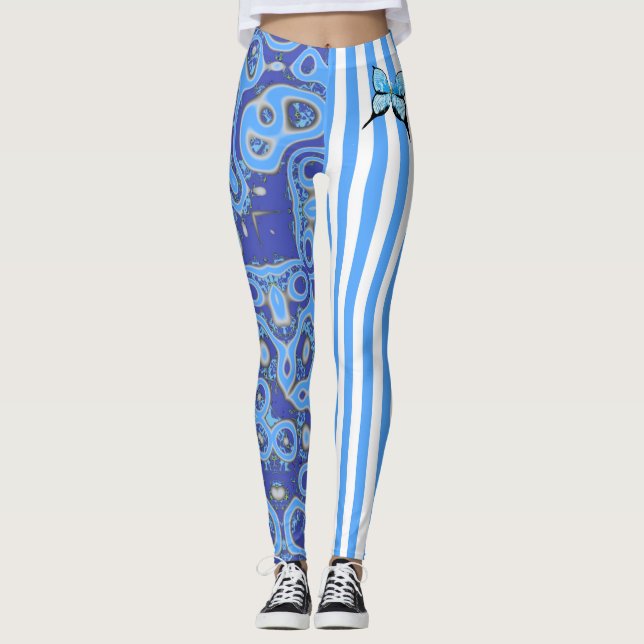 Legging Azul-ameba e pernas de stripe (Frente)