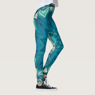Legging Azul Aqua Mandala Rosette Retro Hippie