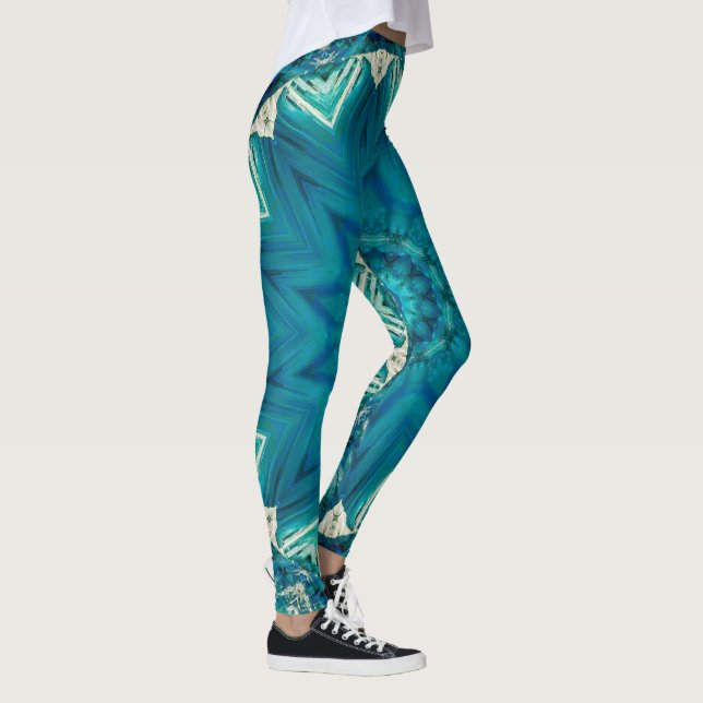 Legging Azul Aqua Mandala Rosette Retro Hippie (Direita)