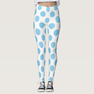 Legging Azul-bebê em Bolinhas brancas de tamanho grande