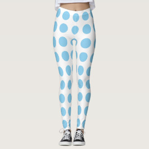 Legging Azul-bebê em Horiz Grande Branco. Bolinhas