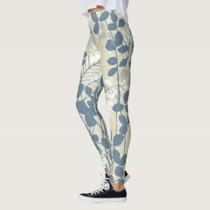 Legging Azul Botânico Japonês Vintage: Samambaia de Folha