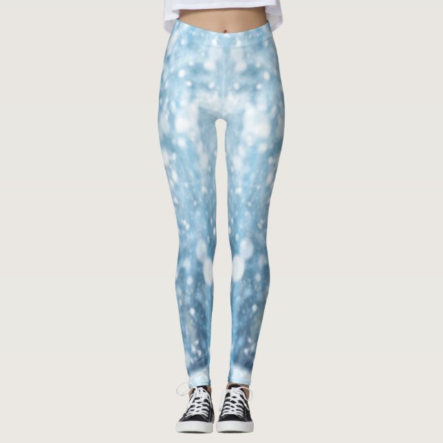 Legging Azul branco e azul bebê Neve estética de Natal (Frente)