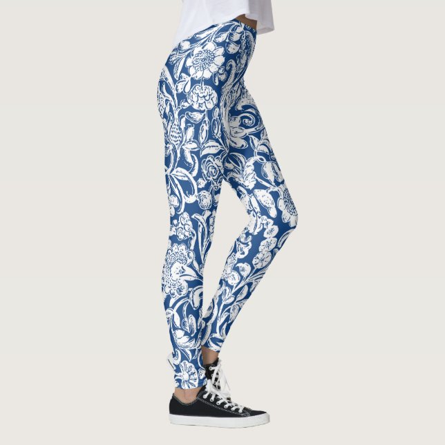 Legging Azul, branco floral antigo (Direita)