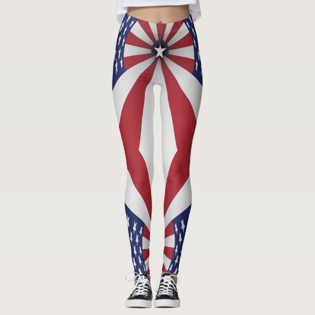 Legging Azul branco vermelho EUA das listras das estrelas (Frente)