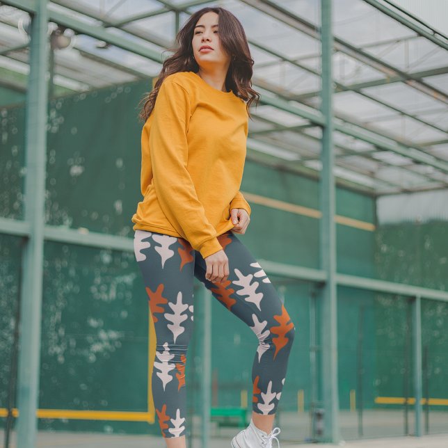 Legging Azul Casal, Cinza e Padrão de Arte Abstrato Laranj (Criador carregado)