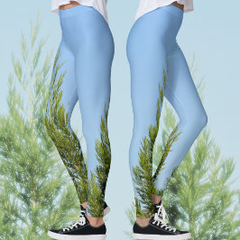 Legging Azul Celeste e Pinheiros Verdes Chic Fotográfico d