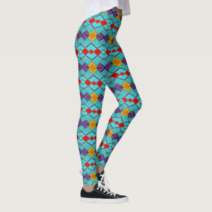 Legging Azul ciano vibrante, vermelho, âmbar - sopro geomé