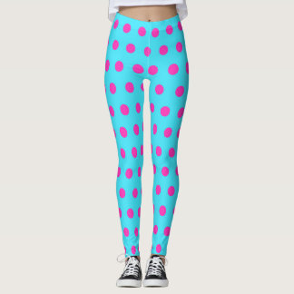 Legging Azul-claro com bolinhas rosa