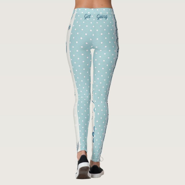Legging Azul Claro de Bolinhas e Padrão Floral (Verso)