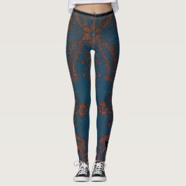 LEGGING AZUL COM PERNAS ANTIGAS DE PADRÃO LACE