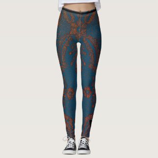 LEGGING AZUL COM PERNAS ANTIGAS DE PADRÃO LACE