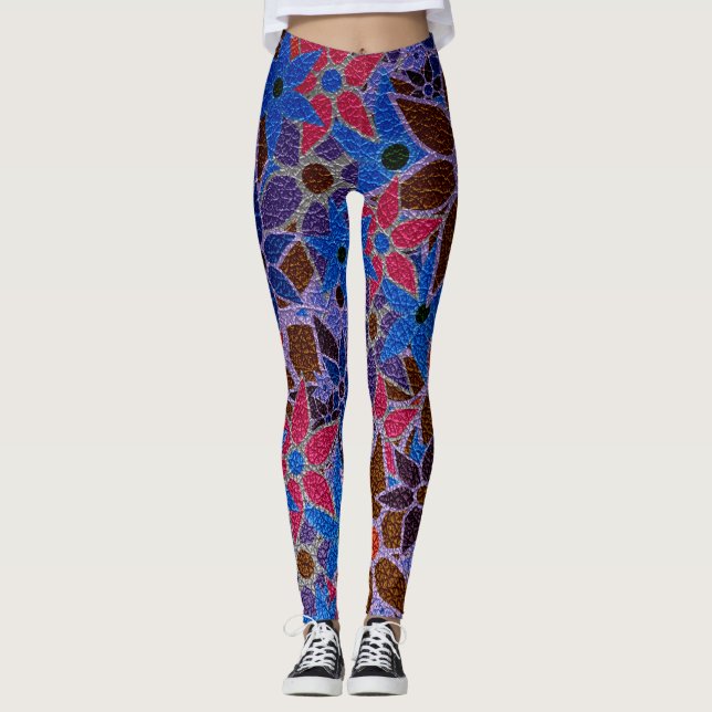 Legging Azul Cor-de-rosa Floral Roxo #4 (Frente)