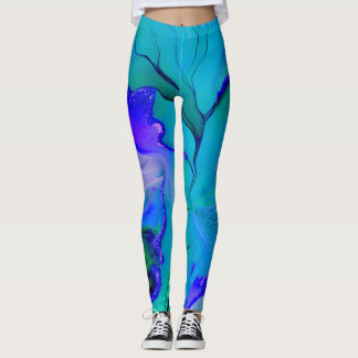 Legging Azul criativo por Abstrato acrílico, roxo e verde