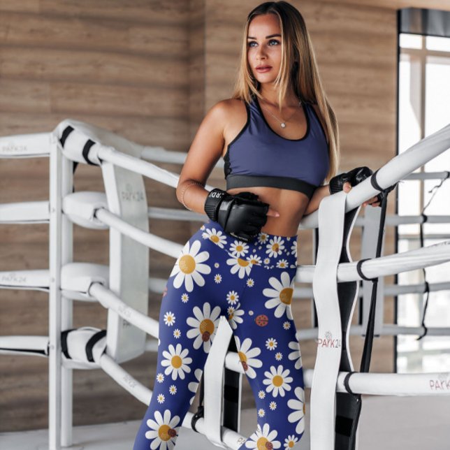 Legging Azul Daisies Floral Padrão | Leguminosas (Criador carregado)
