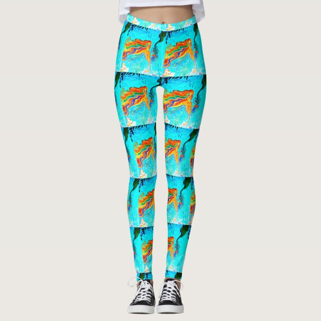Legging azul-de-cabelos-arco-íris (Frente)