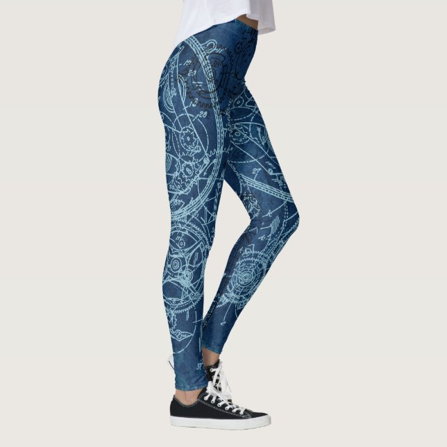 Legging Azul de Colagem do Clocamento (Direita)