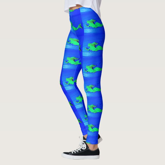 Legging azul de sereias verdes nadadoras (Esquerda)