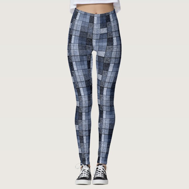Legging Azul, denim, tartã, xadrez. (Frente)