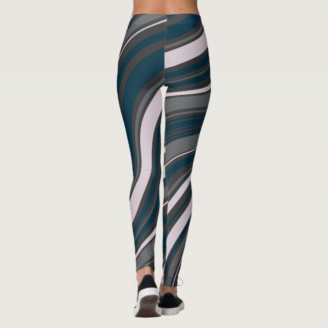 Legging Azul e Cinza Russo das Mulheres Modernas (Verso)