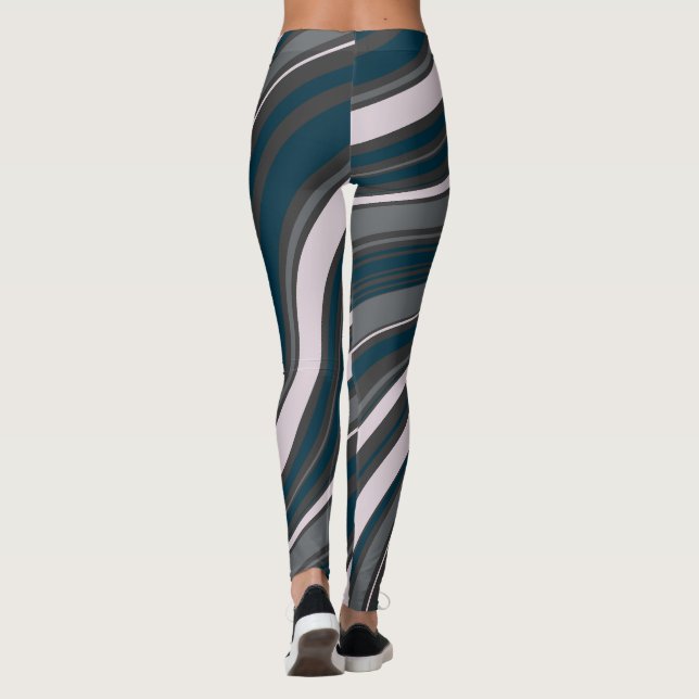 Legging Azul e Cinza Russo das Mulheres Modernas (Verso)