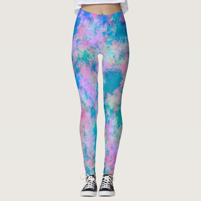 Legging Azul e rosa com mosca (Frente)