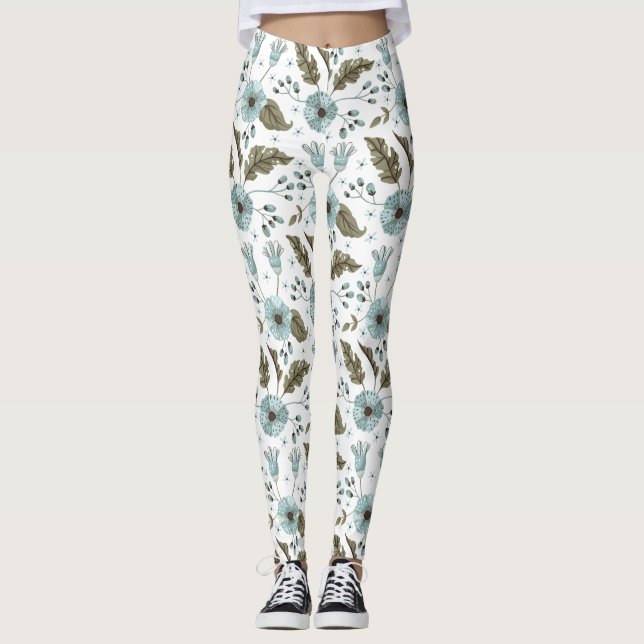 Legging Azul e Verde Floral (Frente)