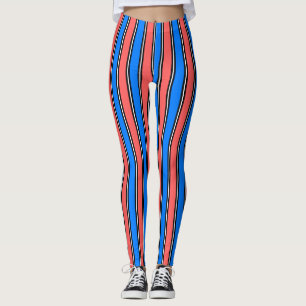Legging Azul Elétrico Moderno e Listras Verticais de Coral