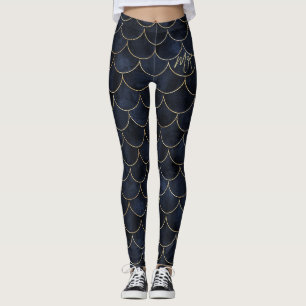 Legging Azul Escuro com Monograma Dourado Monograma Sereid