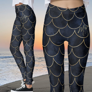 Legging Azul Escuro com Sereia Personalizada de Escala Dou
