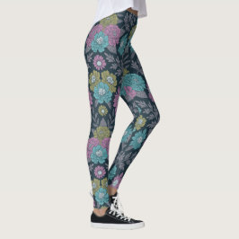 Legging Azul Escuro, Verde e Floral Púrpura