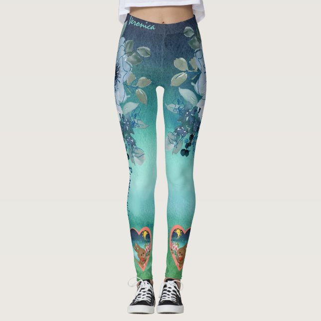 Legging Azul Floral Verde  (Frente)