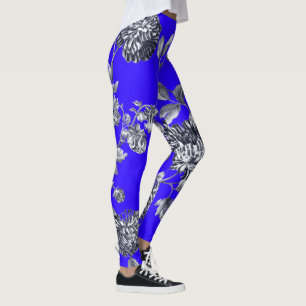 Legging Azul francês preto & branco Toile floral botânic
