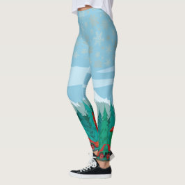 Legging Azul-gelo com flocos de neve Dourados